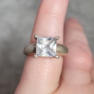 SOLD METALSMITHS Princess Cut Cubic Zirconia  Sterling Silver Ring- Size 5